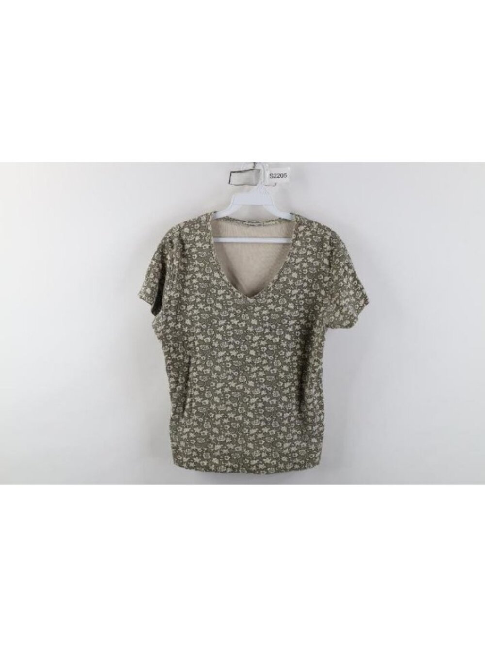 Vintage 90s Streetwear Womens Large Faded Flower Ribbed Knit V-Neck T-Shirt